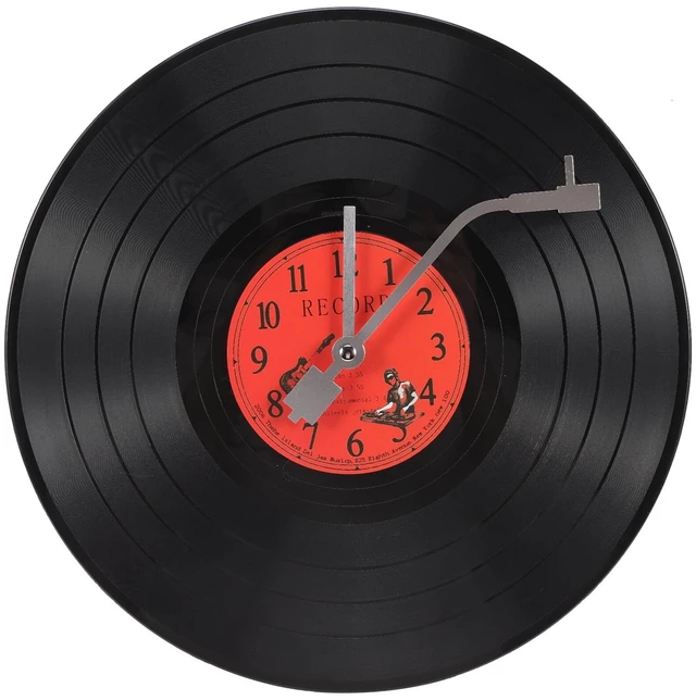 Main image of Musical Black Vinyl Record Wall Clock Battery Operated Music Room Decor Decoration Art Hanging Clocks- 11.81inch