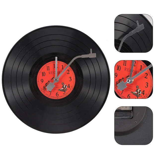 Alt view image 3 of 7 - Musical Black Vinyl Record Wall Clock Battery Operated Music Room Decor Decoration Art Hanging Clocks- 11.81inch