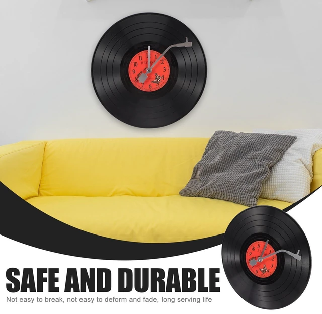 Alt view image 7 of 7 - Musical Black Vinyl Record Wall Clock Battery Operated Music Room Decor Decoration Art Hanging Clocks- 11.81inch