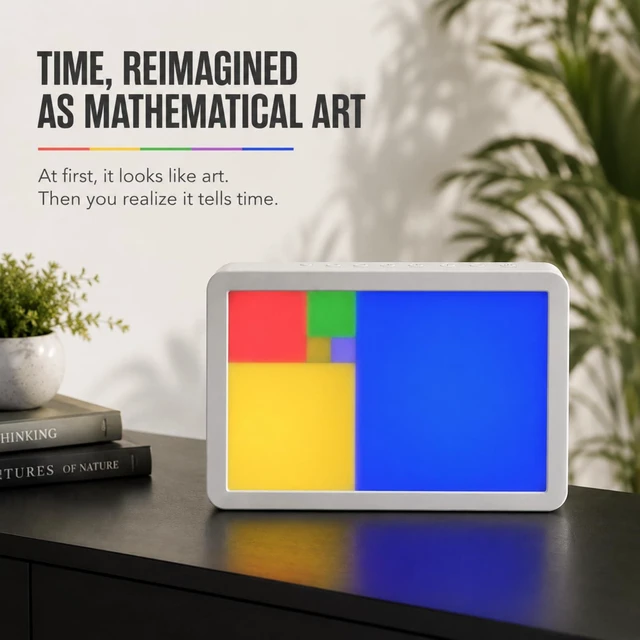 Alt view image 2 of 7 - Fibonacci Clock, Math-Inspired Color Tile Desk Art with Bluetooth Time Sync, USB-C Rechargeable LED Timepiece, Gift for Math Lovers, Engineers & Teachers