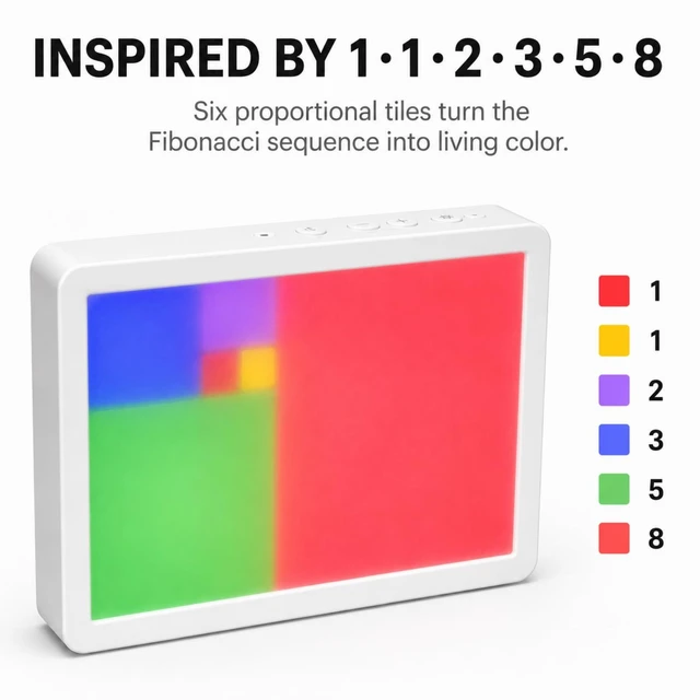 Alt view image 3 of 7 - Fibonacci Clock, Math-Inspired Color Tile Desk Art with Bluetooth Time Sync, USB-C Rechargeable LED Timepiece, Gift for Math Lovers, Engineers & Teachers