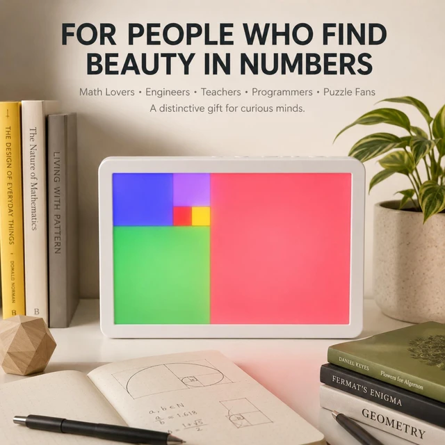 Alt view image 7 of 7 - Fibonacci Clock, Math-Inspired Color Tile Desk Art with Bluetooth Time Sync, USB-C Rechargeable LED Timepiece, Gift for Math Lovers, Engineers & Teachers
