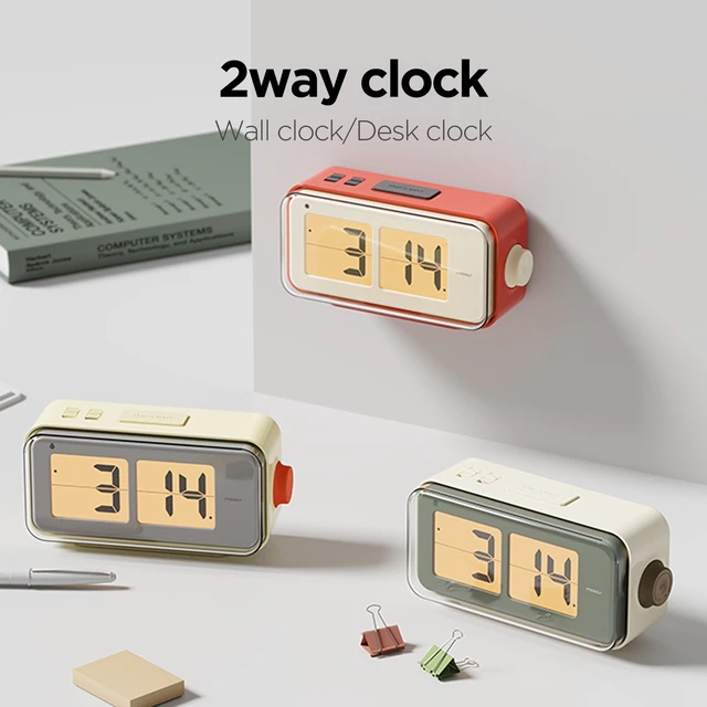 Alt view image 5 of 6 - Retro Flip Clock, Battery Powered, Alarm/Snooze, Wall/Desk (Mocha) | Dial Button, Auto Flip Alarm Clock, Auto Brightness Control, AM/PM, Home Decor Ideal for Home Office Hotel Café