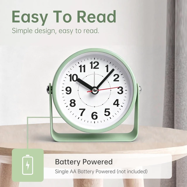 Alt view image 2 of 7 - 3.5" Analog Alarm Clock, Small Retro Desk Clock 360° Adjustable Angle | Silent Table Metal Clock with Night Light Snooze for Living Room Decor,Bedroom,Bedside,Shelf, Snooze Clock for Adults