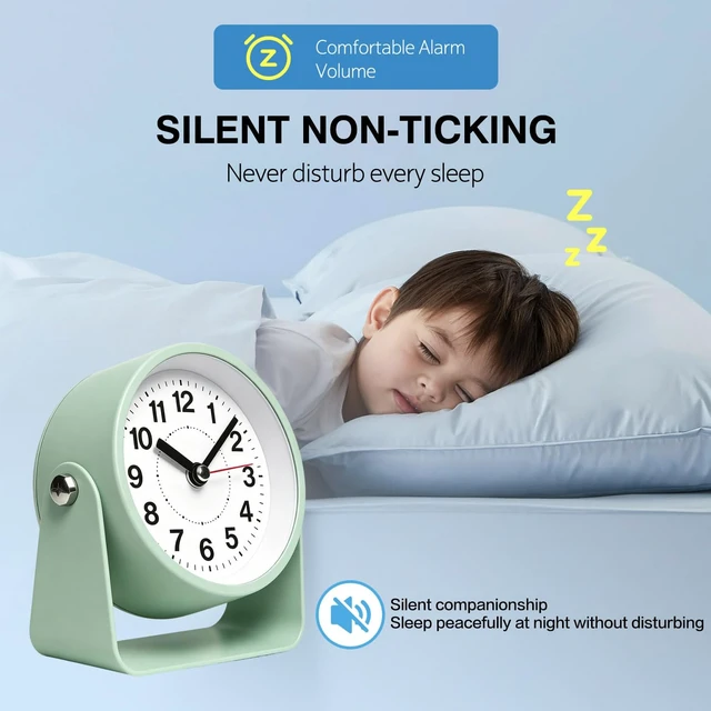 Alt view image 3 of 7 - 3.5" Analog Alarm Clock, Small Retro Desk Clock 360° Adjustable Angle | Silent Table Metal Clock with Night Light Snooze for Living Room Decor,Bedroom,Bedside,Shelf, Snooze Clock for Adults