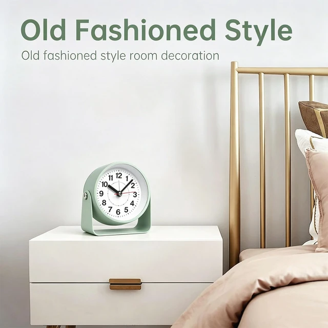 Alt view image 6 of 7 - 3.5" Analog Alarm Clock, Small Retro Desk Clock 360° Adjustable Angle | Silent Table Metal Clock with Night Light Snooze for Living Room Decor,Bedroom,Bedside,Shelf, Snooze Clock for Adults