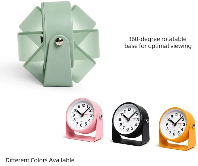 Alt view image 7 of 7 - 3.5" Analog Alarm Clock, Small Retro Desk Clock 360° Adjustable Angle | Silent Table Metal Clock with Night Light Snooze for Living Room Decor,Bedroom,Bedside,Shelf, Snooze Clock for Adults