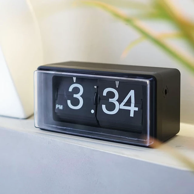 Alt view image 2 of 4 - Retro Style Flip Clock,Auto Page Turning Transparent Cover Digital Flip Desk Clock. Classic Mechanical Battery Operated Digital Display,Home and Office Decorations(No Battery Included) (Black)