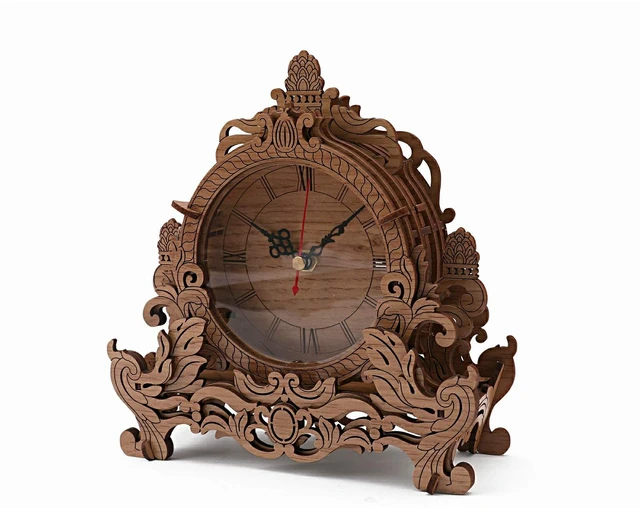 Main image of Wooden 3D Puzzle Clock Model Kit for Adults, DIY Desk Clock, Dark Wooden 3D Puzzles, Crafts Gifts for Kids Children