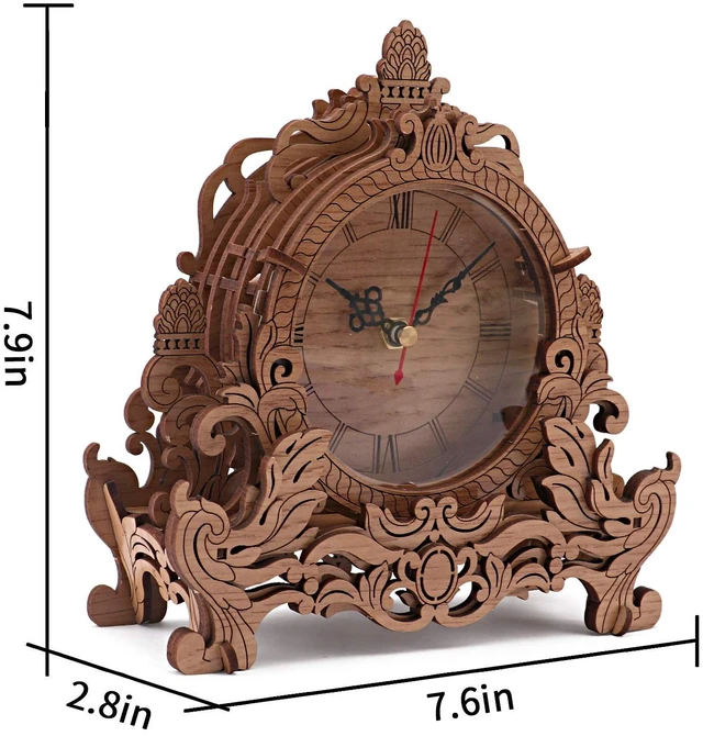 Alt view image 3 of 7 - Wooden 3D Puzzle Clock Model Kit for Adults, DIY Desk Clock, Dark Wooden 3D Puzzles, Crafts Gifts for Kids Children