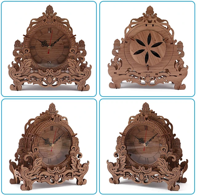Alt view image 4 of 7 - Wooden 3D Puzzle Clock Model Kit for Adults, DIY Desk Clock, Dark Wooden 3D Puzzles, Crafts Gifts for Kids Children