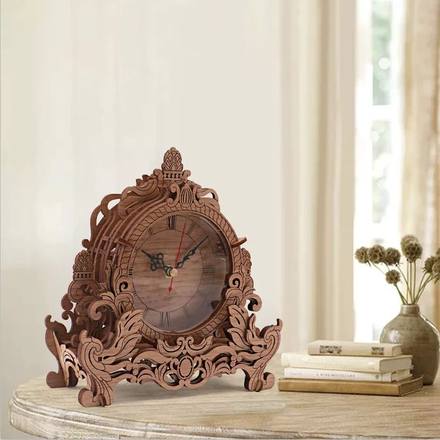 Alt view image 5 of 7 - Wooden 3D Puzzle Clock Model Kit for Adults, DIY Desk Clock, Dark Wooden 3D Puzzles, Crafts Gifts for Kids Children
