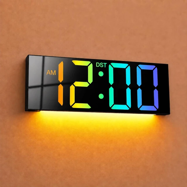 Main image of 12'' Digital Wall Clock Large LED Display, Wall Clock with Remote Control, 8 RGB Colors, Auto DST, Night Light for Classroom Living Room, Gym, Classroom Décor, Xmas Birthday Gift for Senior