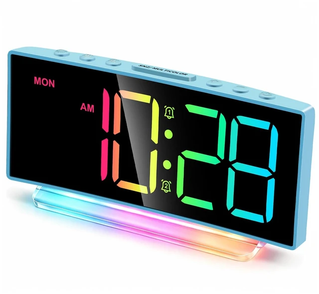 Main image of Loud Alarm Clock for Heavy Sleepers Adults,Kids,Teens,Digital Desk Clock with USB Port,Large Numbers,7 Color Night Light,Modern Electronic Plug in Simple Clock for Bedroom(Blue+Dynamic)