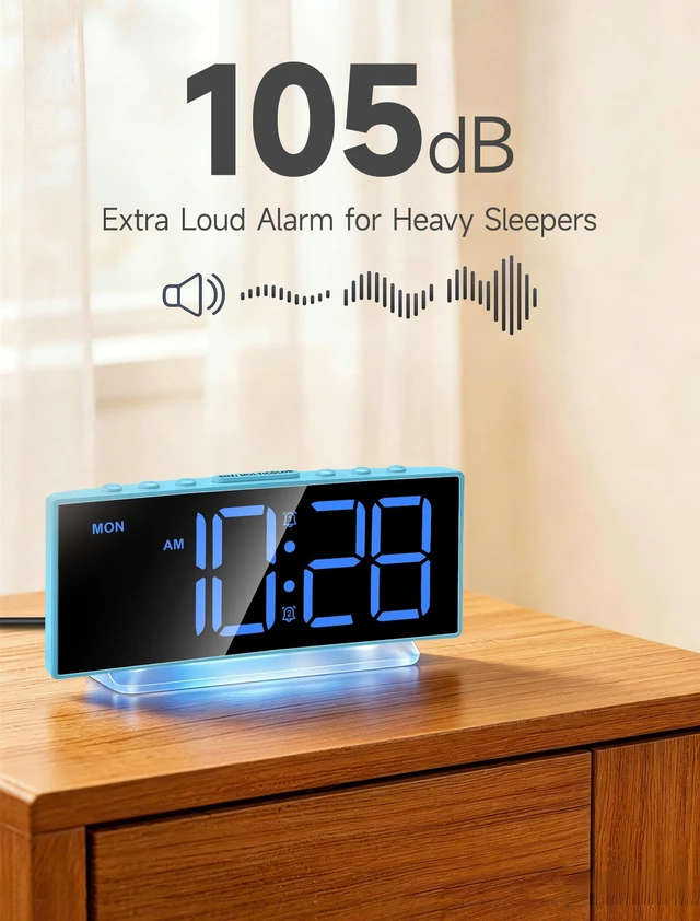 Alt view image 2 of 7 - Loud Alarm Clock for Heavy Sleepers Adults,Kids,Teens,Digital Desk Clock with USB Port,Large Numbers,7 Color Night Light,Modern Electronic Plug in Simple Clock for Bedroom(Blue+Dynamic)