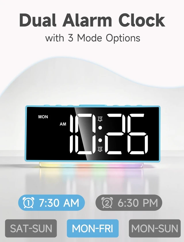 Alt view image 5 of 7 - Loud Alarm Clock for Heavy Sleepers Adults,Kids,Teens,Digital Desk Clock with USB Port,Large Numbers,7 Color Night Light,Modern Electronic Plug in Simple Clock for Bedroom(Blue+Dynamic)
