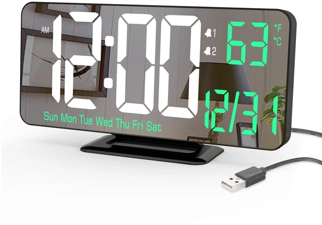Main image of Desk Clock 6.7in Black Digital Alarm Clock with Dual Alarm, Dimming, Date, Day of Week, Temp, 12h 24h, Digital LED Clock for Table Decor, Digital Calendar Mirror Clocks Essentials