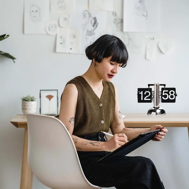 Alt view image 2 of 7 - Flip Clock,Retro Flip Down Clock Mechanical Digital Flip Desk Clocks Internal Gear Operated Flipping Down Clocks Battery Powered for Home Office Décor