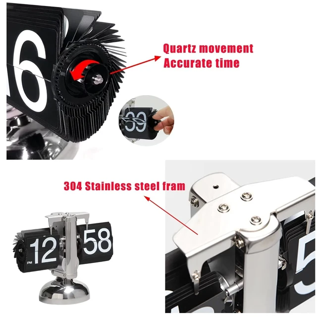 Alt view image 4 of 7 - Flip Clock,Retro Flip Down Clock Mechanical Digital Flip Desk Clocks Internal Gear Operated Flipping Down Clocks Battery Powered for Home Office Décor