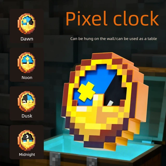 Alt view image 2 of 5 - Pixelated Clock, Pixelated World Clock Decoration, Room Decoration, Multifunctional Hanging Clock for Game Fans