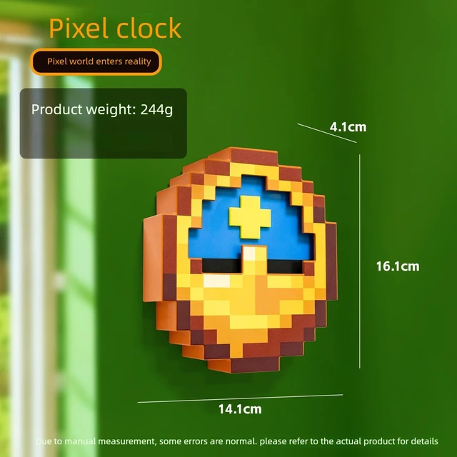 Alt view image 3 of 5 - Pixelated Clock, Pixelated World Clock Decoration, Room Decoration, Multifunctional Hanging Clock for Game Fans