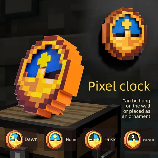 Alt view image 4 of 5 - Pixelated Clock, Pixelated World Clock Decoration, Room Decoration, Multifunctional Hanging Clock for Game Fans