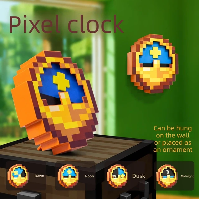 Alt view image 5 of 5 - Pixelated Clock, Pixelated World Clock Decoration, Room Decoration, Multifunctional Hanging Clock for Game Fans