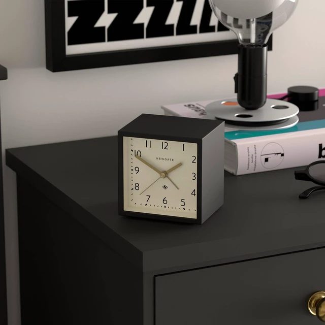 Alt view image 4 of 6 - Equinox Alarm Clock | Design-led Cube Shaped Modern Alarm | Black | Ideal for bedside, desk, shelf & mantel | Mid-century bedroom & office accessory