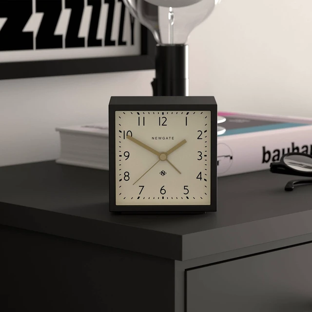 Alt view image 2 of 6 - Equinox Alarm Clock | Design-led Cube Shaped Modern Alarm | Black | Ideal for bedside, desk, shelf & mantel | Mid-century bedroom & office accessory