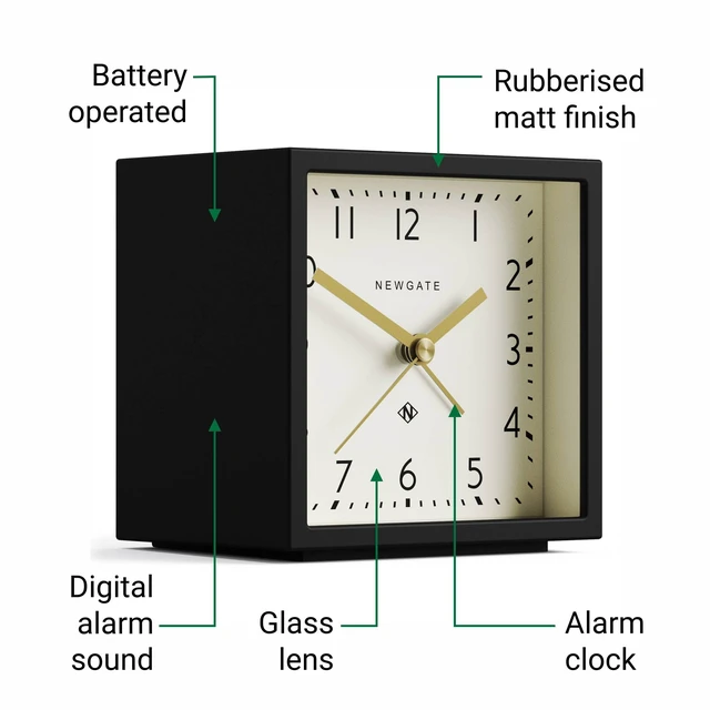 Alt view image 5 of 6 - Equinox Alarm Clock | Design-led Cube Shaped Modern Alarm | Black | Ideal for bedside, desk, shelf & mantel | Mid-century bedroom & office accessory