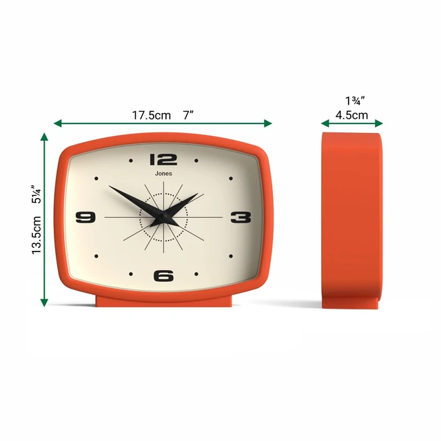 Alt view image 4 of 7 - Film Desk Clock | Retro Rectangular Design | Orange | Retro design, blending mid-century style with a punchy modern finish for shelf, table, mantel or bedside