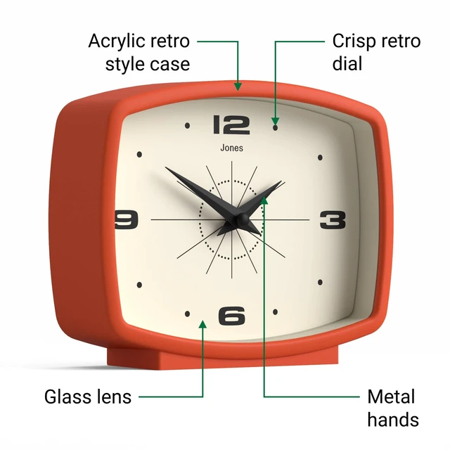 Alt view image 6 of 7 - Film Desk Clock | Retro Rectangular Design | Orange | Retro design, blending mid-century style with a punchy modern finish for shelf, table, mantel or bedside