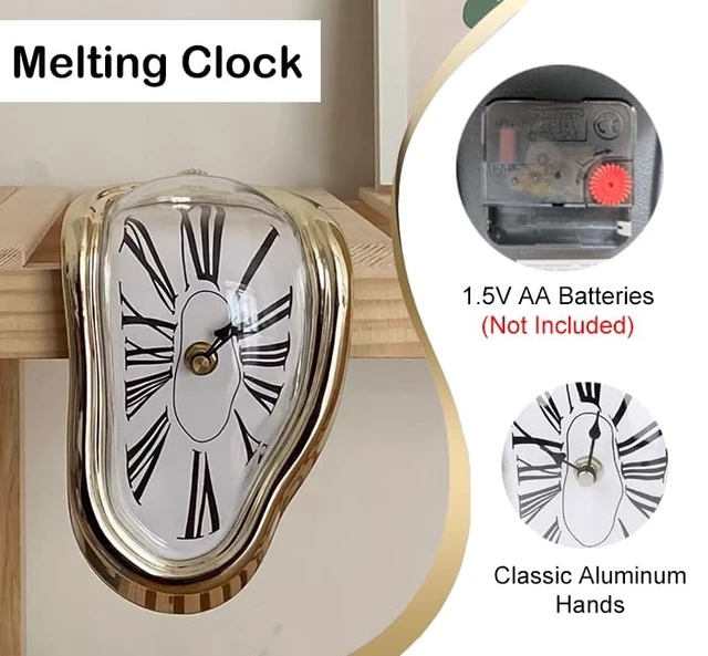 Alt view image 2 of 7 - Melting Clock Dali Melted Clock Gift Decor Art Inspired Wall Clock Twisted Shelf Hanging Surrealist for Decorative Shop Office Home Desk Roman (Gold)