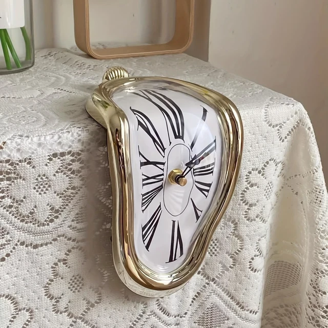 Alt view image 4 of 7 - Melting Clock Dali Melted Clock Gift Decor Art Inspired Wall Clock Twisted Shelf Hanging Surrealist for Decorative Shop Office Home Desk Roman (Gold)