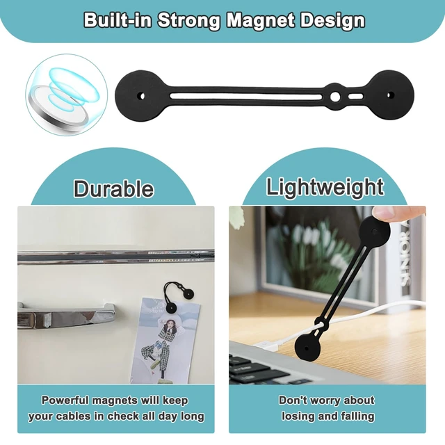 Alt view image 4 of 7 - 10 Pack Magnetic Cable Ties, Reusable Magnetic Twist Ties,Black | Silicone Cord Ties Charging Cord Organizer Travel Cable Management Straps Headphone Cord Wrap Reusable & Sturdy Cable Winder