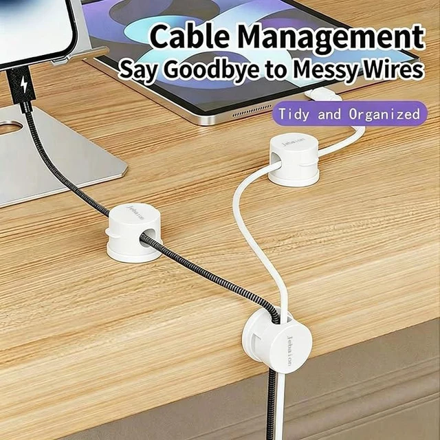 Alt view image 3 of 7 - 6-piece Set 360° rotatable Magnetic Cable Clips, can fix Cables in 1 Second, Suitable for Desktop Organization, Bedside Tables, Office, and car Interior Charging Cable Management. (White)