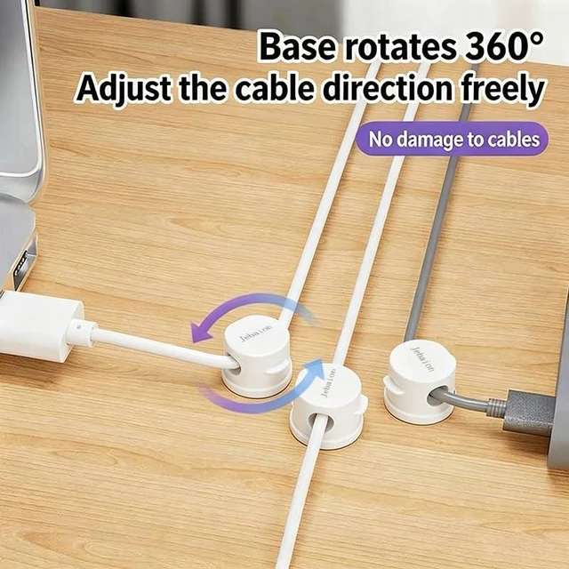 Alt view image 4 of 7 - 6-piece Set 360° rotatable Magnetic Cable Clips, can fix Cables in 1 Second, Suitable for Desktop Organization, Bedside Tables, Office, and car Interior Charging Cable Management. (White)