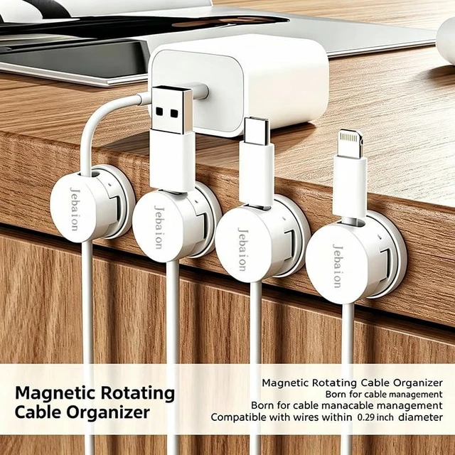 Alt view image 5 of 7 - 6-piece Set 360° rotatable Magnetic Cable Clips, can fix Cables in 1 Second, Suitable for Desktop Organization, Bedside Tables, Office, and car Interior Charging Cable Management. (White)