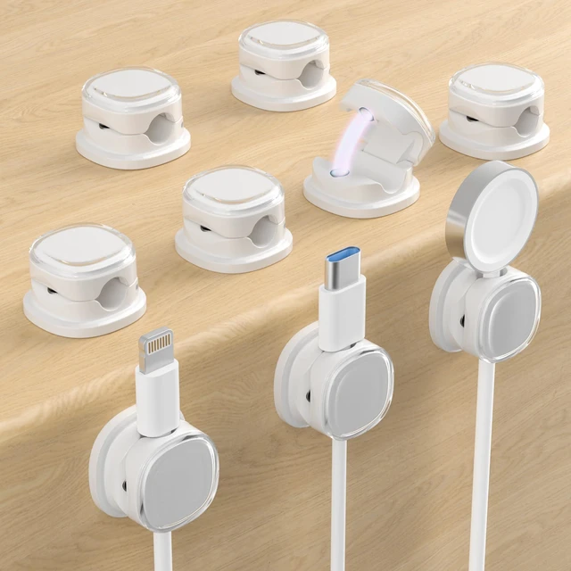 Main image of Magnetic Cable Clips, Adjustable Cord Holder Management, Adhesive Wire Keeper Organizer for Home Office Desk Phone PC Car Wall Desktop Nightstand Appliance (9-PCS White)