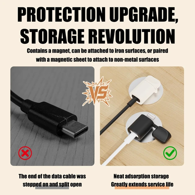 Alt view image 3 of 7 - Magnetic Cable Holder for Desk, Strong Adhesive Cord Organizer with Charger Cable Protector Compatible with Lightning & USB-C Type-C, Anti-Slip Base to Prevent Snagging and Keep Wires Tidy
