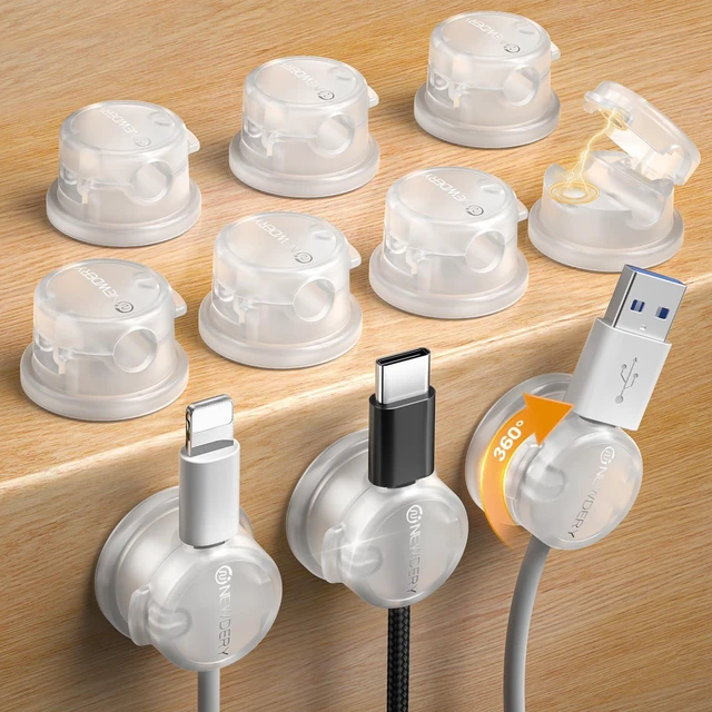 Main image of 10pcs Magnetic Cable Clips Cord Organizer Cord Holder Management | Desk Cable Management,360° Rotatable,3M Adhesive Wire Holder,for Home Office Desk Phone Charger Car Wall Nightstand,White