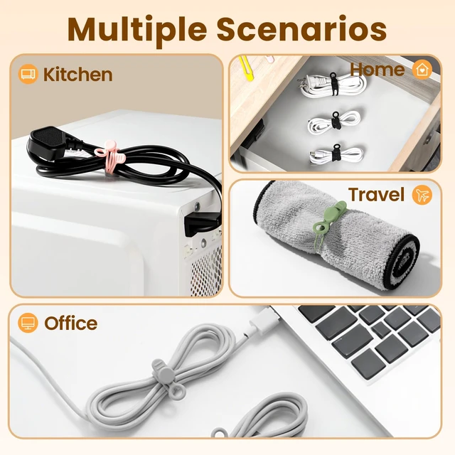 Alt view image 6 of 7 - 30 Pcs Silicone Cable Ties, Reusable Data Cable Organizer for Home Office | High Elastic, Multipurpose, Cable Management for Charging Cord, Electronics, Computer, Appliances, Travel Essentials