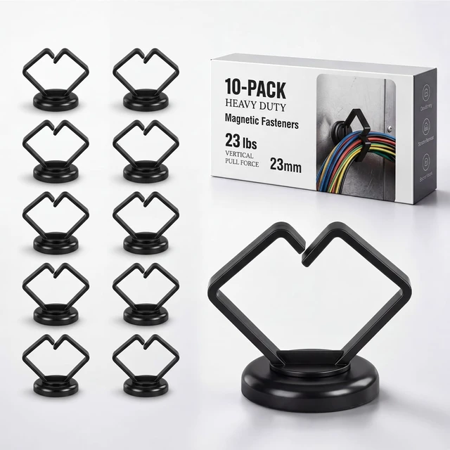 Main image of 10 Pack Magnetic Cable Holder 23lbs Heavy Duty Zip Tie Mount | 7/8" Base, Magnetic Cable Organizer Clip, Scratch-free Wire Management for Home Office Desk Server Rack Marine Electrical
