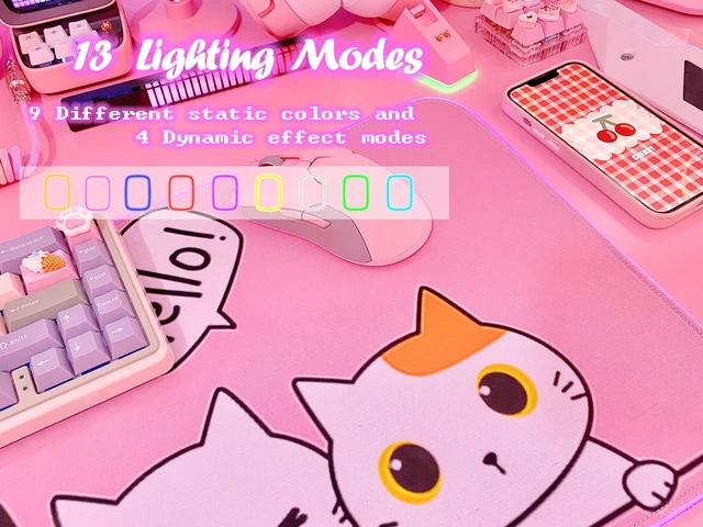 Alt view image 3 of 6 - Pink Kawaii Cat RGB Gaming Mouse Pad 31.5x12 Inch PC XL Large Extended Glowing Led Light Up Cool Mouse pad Desk Pad Non-Slip Rubber Computer Mouse Mat Cute Mousepad 31.5x12 Inch
