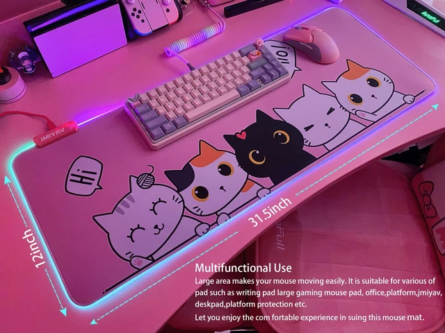 Alt view image 5 of 6 - Pink Kawaii Cat RGB Gaming Mouse Pad 31.5x12 Inch PC XL Large Extended Glowing Led Light Up Cool Mouse pad Desk Pad Non-Slip Rubber Computer Mouse Mat Cute Mousepad 31.5x12 Inch