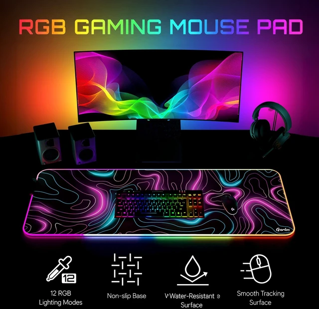 Alt view image 2 of 7 - RGB Gaming Mouse Pad, Large LED Desk Mat for Gamer, 31.5" x 11.8" | Extended Size Design, Superior Micro-Weave Cloth, Non-Slip Rubber Base, Durable Stitched Edges, Water-Resistant Coating