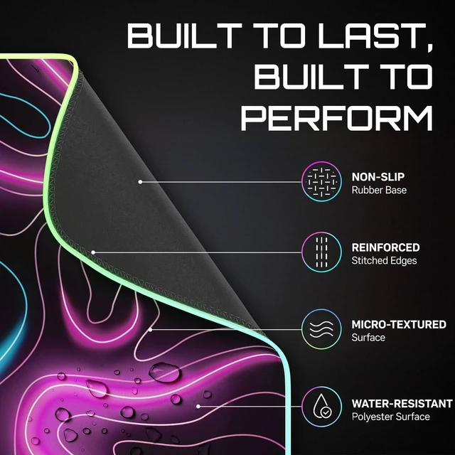 Alt view image 4 of 7 - RGB Gaming Mouse Pad, Large LED Desk Mat for Gamer, 31.5" x 11.8" | Extended Size Design, Superior Micro-Weave Cloth, Non-Slip Rubber Base, Durable Stitched Edges, Water-Resistant Coating