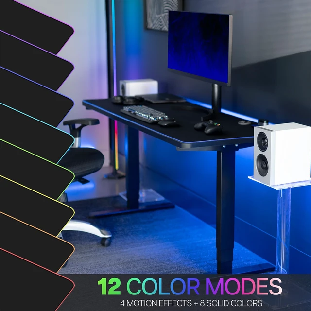 Alt view image 4 of 7 - Black Large 60 x 24 in Full Size Desk Pad with RGB, DESK-PAD60-24 | RGB Lighting for Office Ambience and Immersive Gaming, Oversized Mouse Pad Table Cover, 12 Color Modes, Non-Slip Base