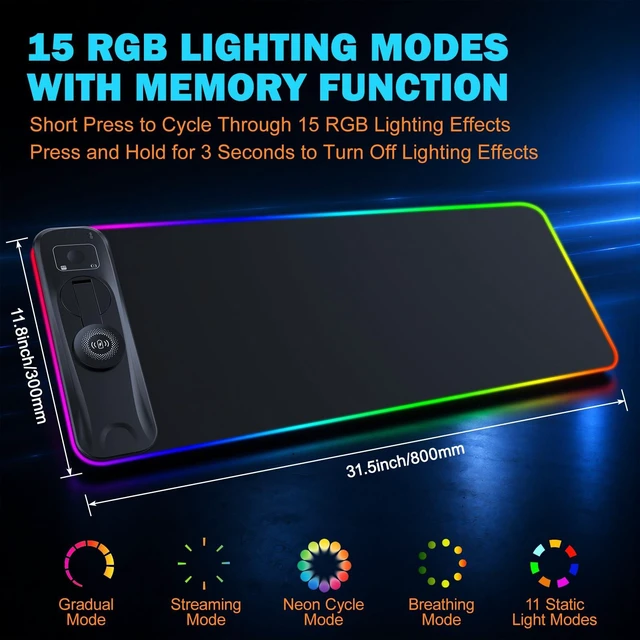 Alt view image 3 of 7 - Gaming Mouse Pad Wireless Charging Magnetic Rotating Phone Stand | RGB Desk Mat Extended Large LED Mouse Pad 800x300x4mm, Waterproof Non-Slip Keyboard Mat (Adapter Not Included)