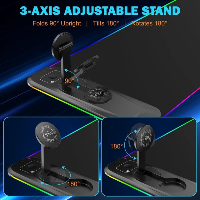 Alt view image 4 of 7 - Gaming Mouse Pad Wireless Charging Magnetic Rotating Phone Stand | RGB Desk Mat Extended Large LED Mouse Pad 800x300x4mm, Waterproof Non-Slip Keyboard Mat (Adapter Not Included)